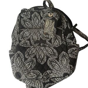 Vera Bradley Stylish Black and White Backpack with coordinating ID Tag